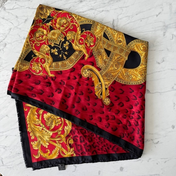 Atelier Versace Silk Scarf Baroque Gold, Red, Black, 68” – Made in Italy - Picture 9 of 13